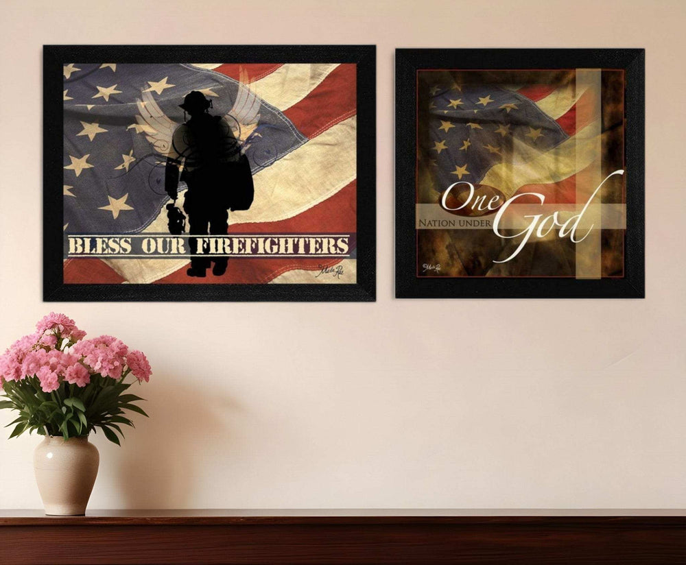 Set Of Two Firefighters One Nation Black Framed Print Wall Art - Homeroots - Flyclothing LLC