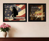 Set Of Two Firefighters One Nation Black Framed Print Wall Art - Homeroots - Flyclothing LLC