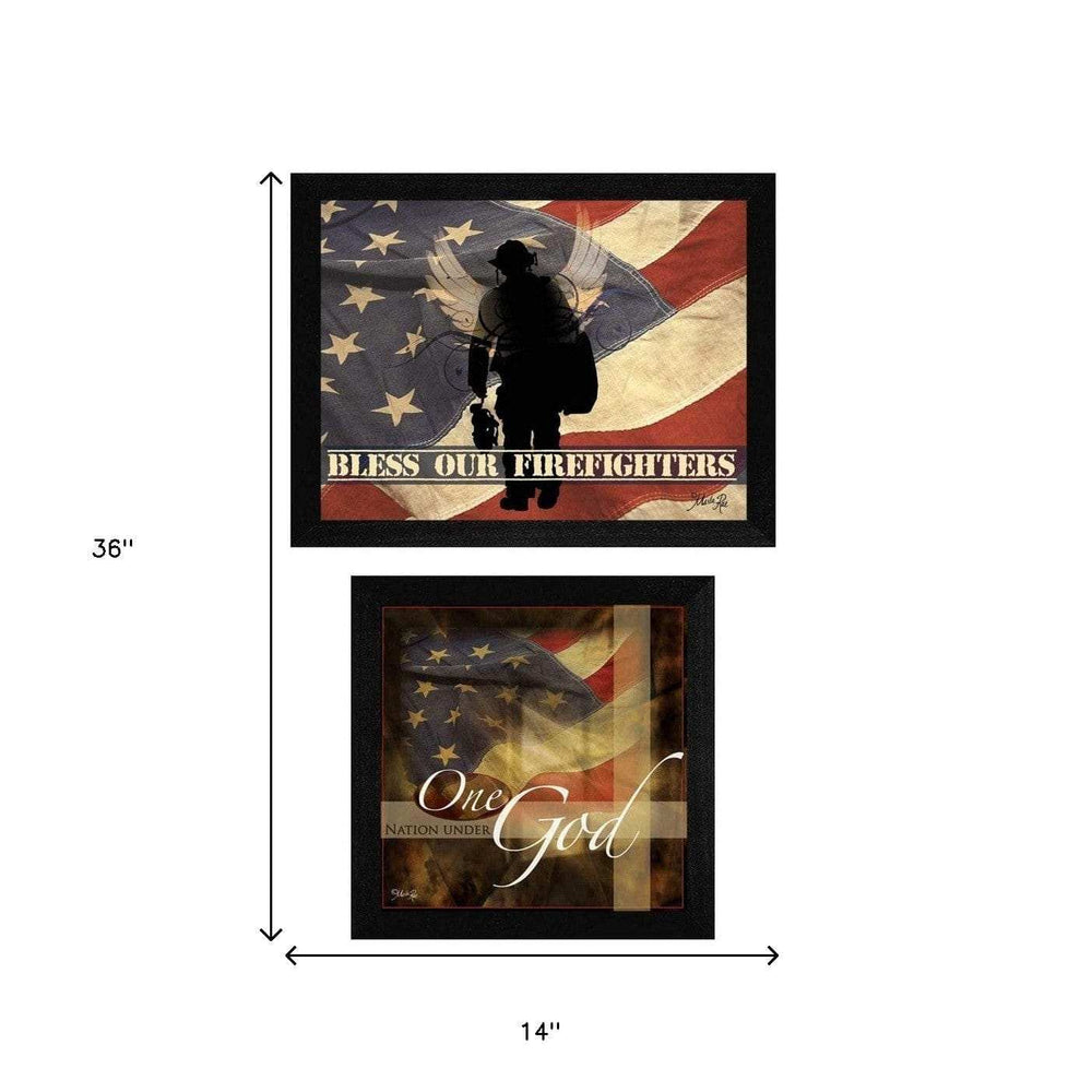 Set Of Two Firefighters One Nation Black Framed Print Wall Art - Homeroots - Flyclothing LLC