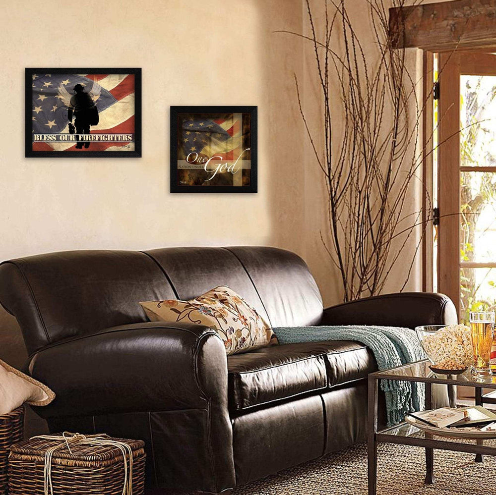 Set Of Two Firefighters One Nation Black Framed Print Wall Art - Homeroots - Flyclothing LLC