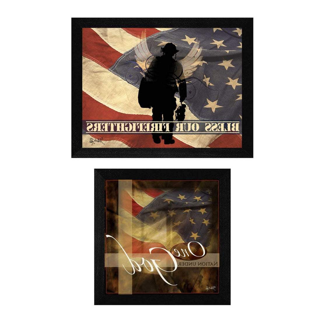 Set Of Two Firefighters One Nation Black Framed Print Wall Art - Homeroots - Flyclothing LLC