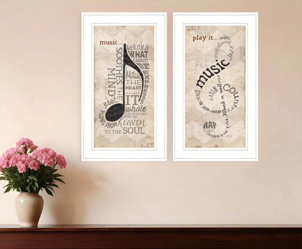 Set Of Two Musical Notes White Framed Print Wall Art - Homeroots - Flyclothing LLC