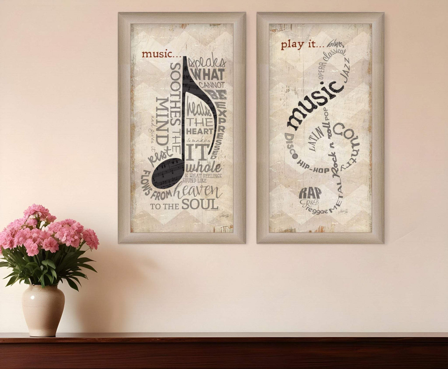 Set Of Two Musical NotesBrown Framed Print Wall Art - Homeroots - Flyclothing LLC