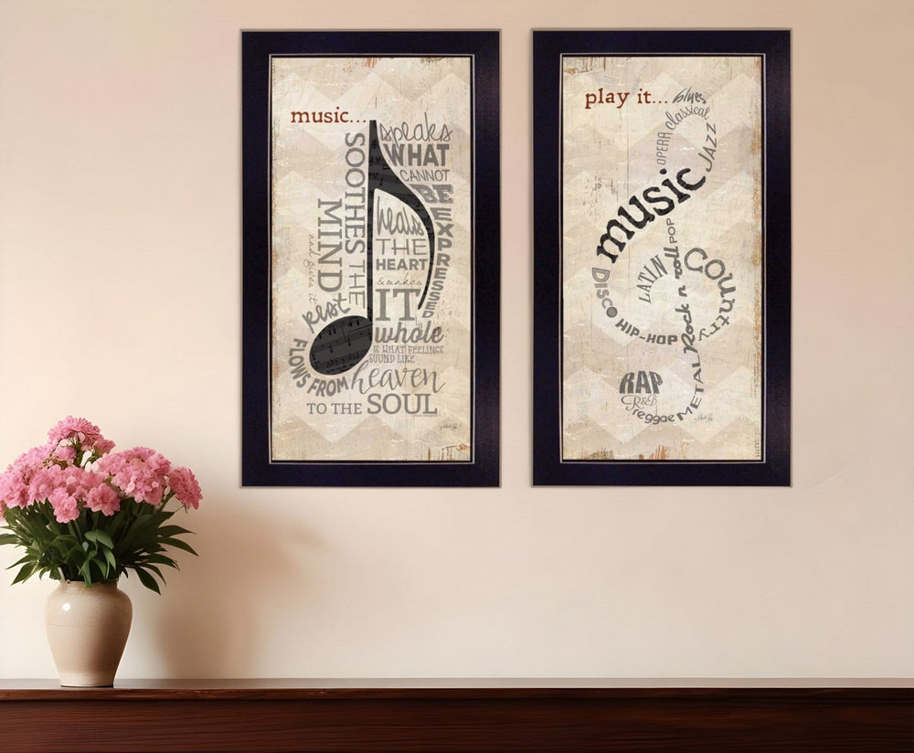 Set Of Two Musical Notes Black Framed Print Wall Art - Homeroots