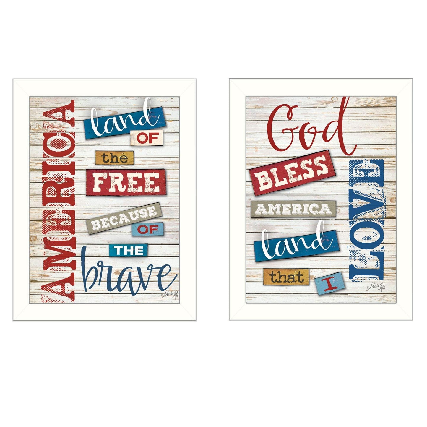 Set Of Two American 3 White Framed Print Wall Art - Homeroots - Flyclothing LLC
