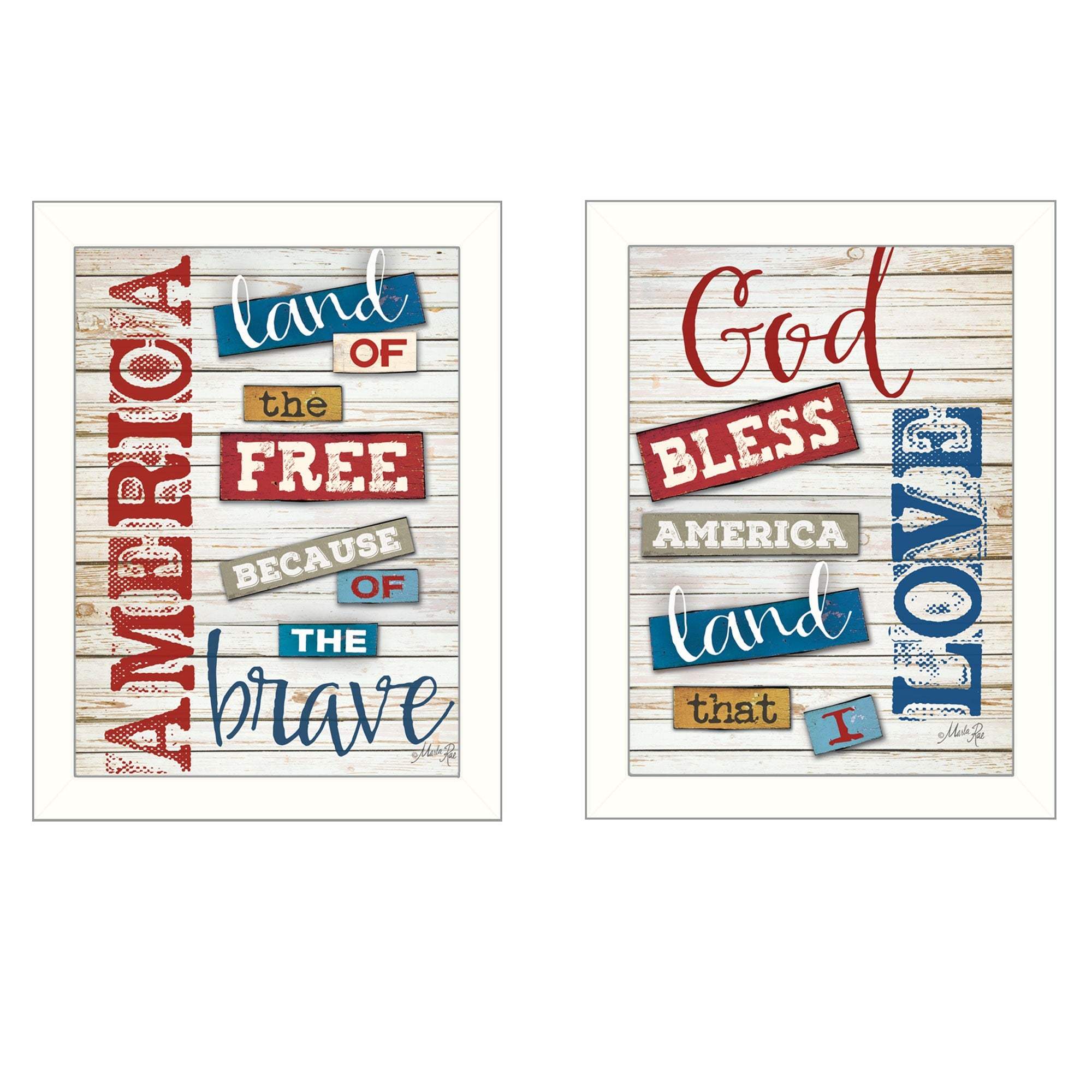 Set Of Two American 3 White Framed Print Wall Art - Homeroots - Flyclothing LLC