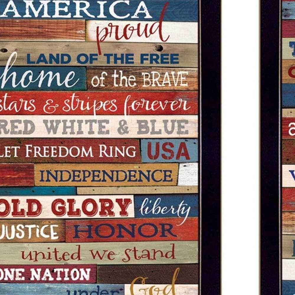 Set Of Two America Proud Faux Wood Plank Black Framed Print Wall Art - Homeroots - Flyclothing LLC