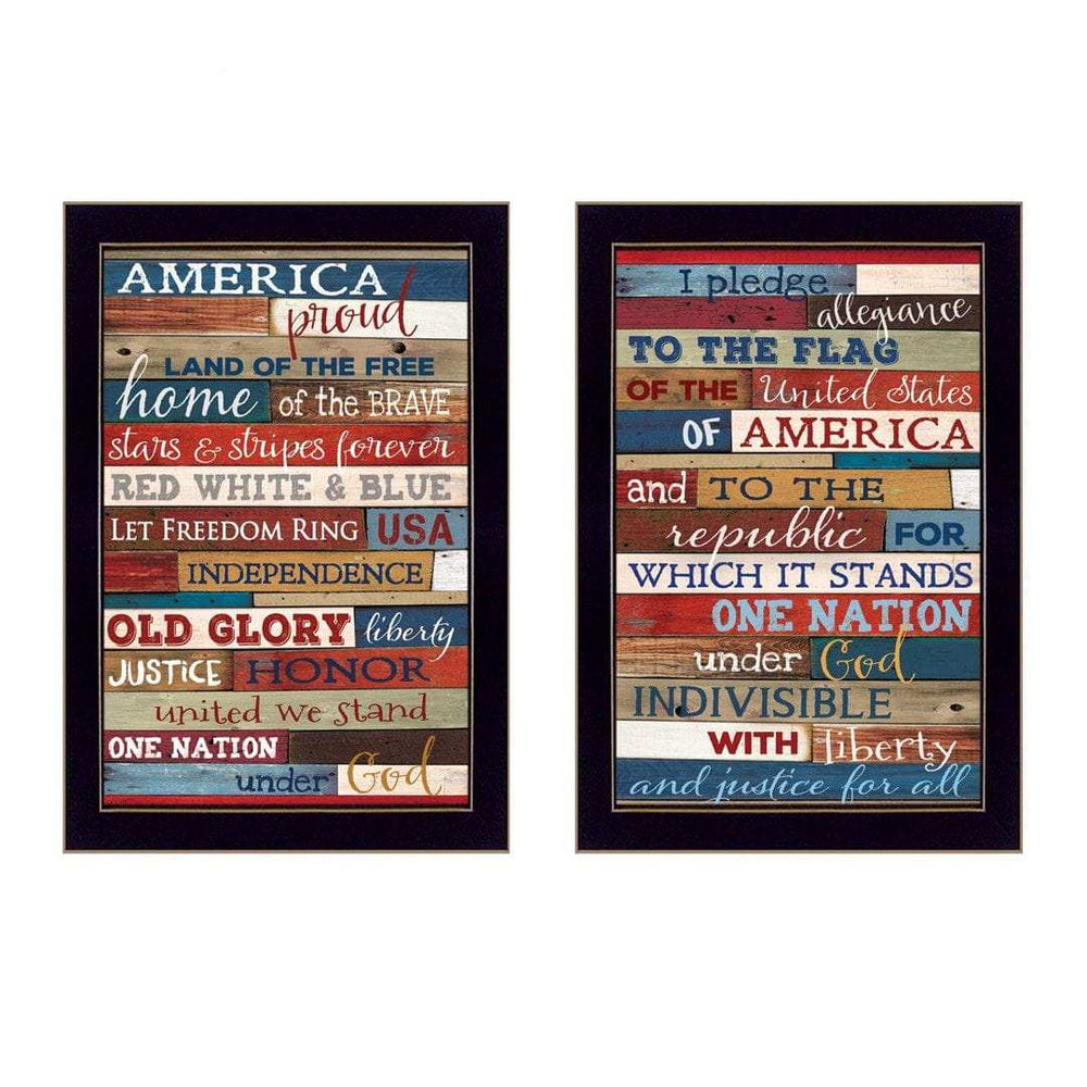 Set Of Two America Proud Faux Wood Plank Black Framed Print Wall Art - Homeroots - Flyclothing LLC