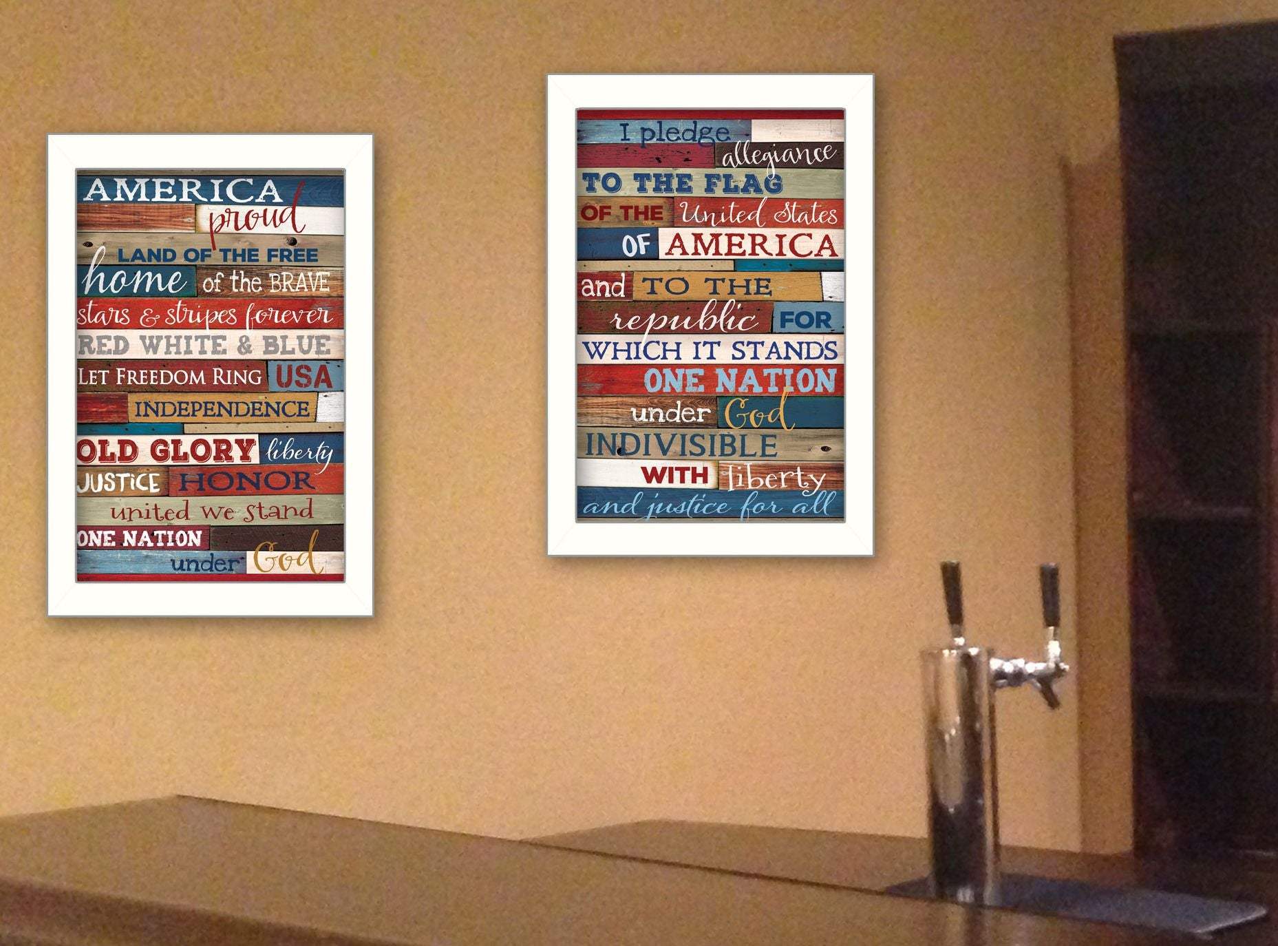 Set Of Two America Proud Faux Wood Plank Black Framed Print Wall Art - Homeroots - Flyclothing LLC