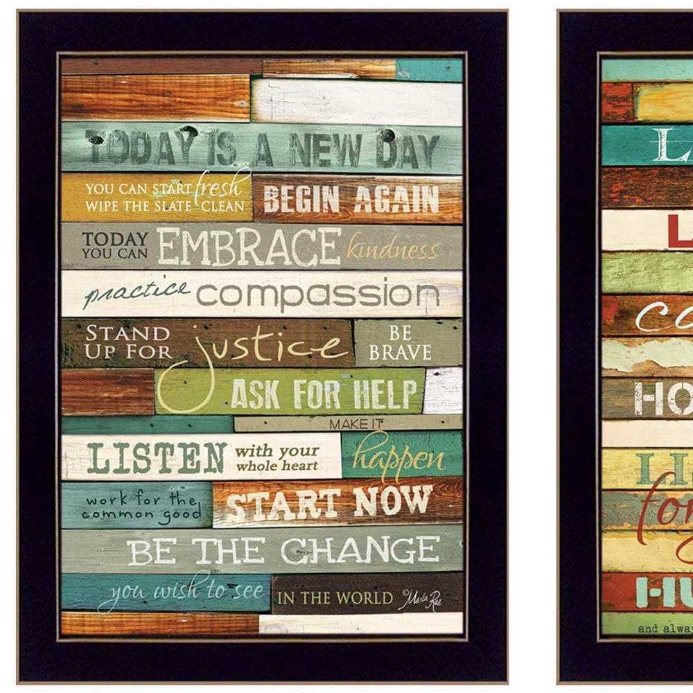Set Of Two Today is a New Day Faux Wood Slat Black Framed Print Wall Art - Homeroots - Flyclothing LLC