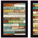 Set Of Two Today is a New Day Faux Wood Slat Black Framed Print Wall Art - Homeroots