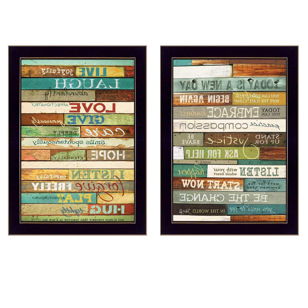 Set Of Two Today is a New Day Faux Wood Slat Black Framed Print Wall Art - Homeroots - Flyclothing LLC