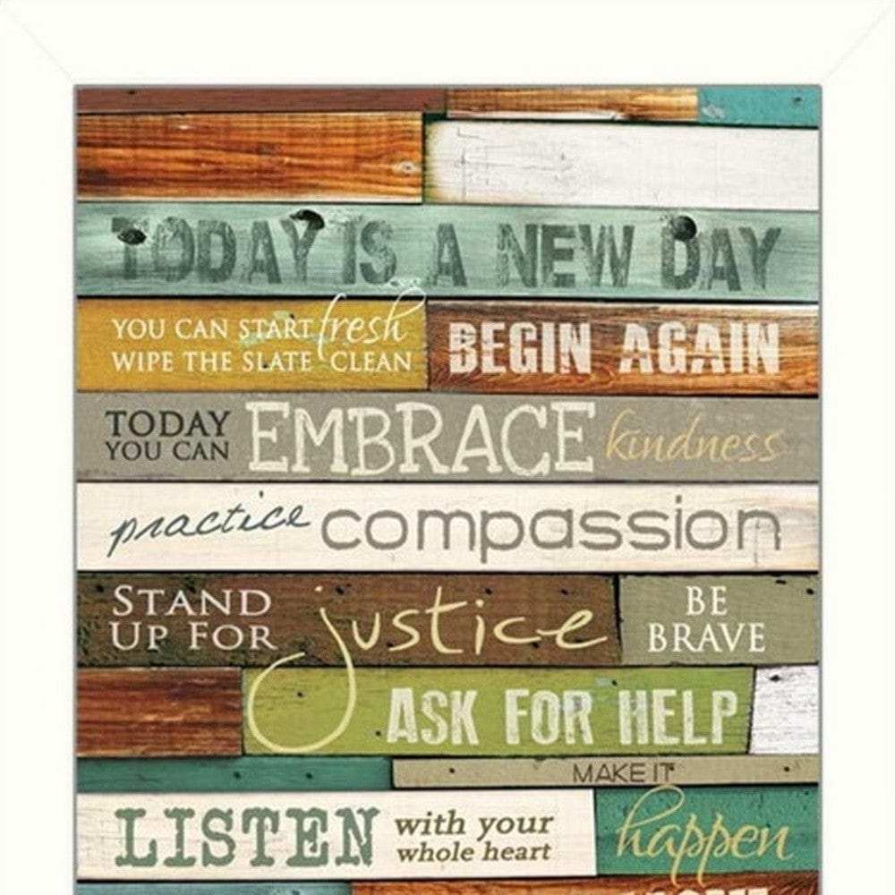 Set Of Two Today is a New Day Faux Wood Slat White Framed Print Wall Art - Homeroots - Flyclothing LLC