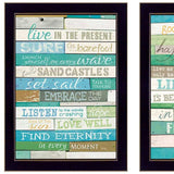 Set Of Two Live In The Moment Beachy Black Framed Print Wall Art - Homeroots - Flyclothing LLC