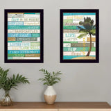 Set Of Two Live In The Moment Beachy Black Framed Print Wall Art - Homeroots