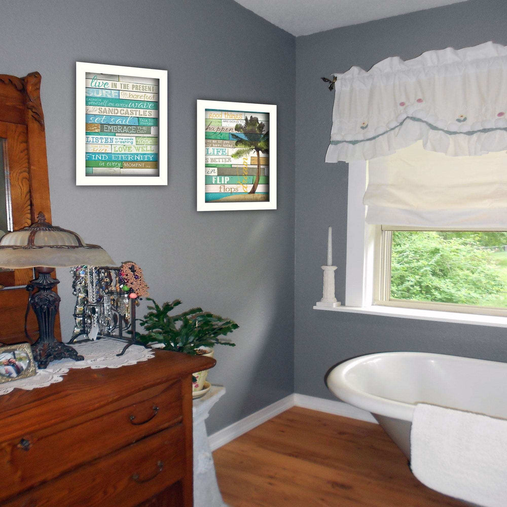 Set Of Two Live in the Present White Framed Print Wall Art - Homeroots - Flyclothing LLC