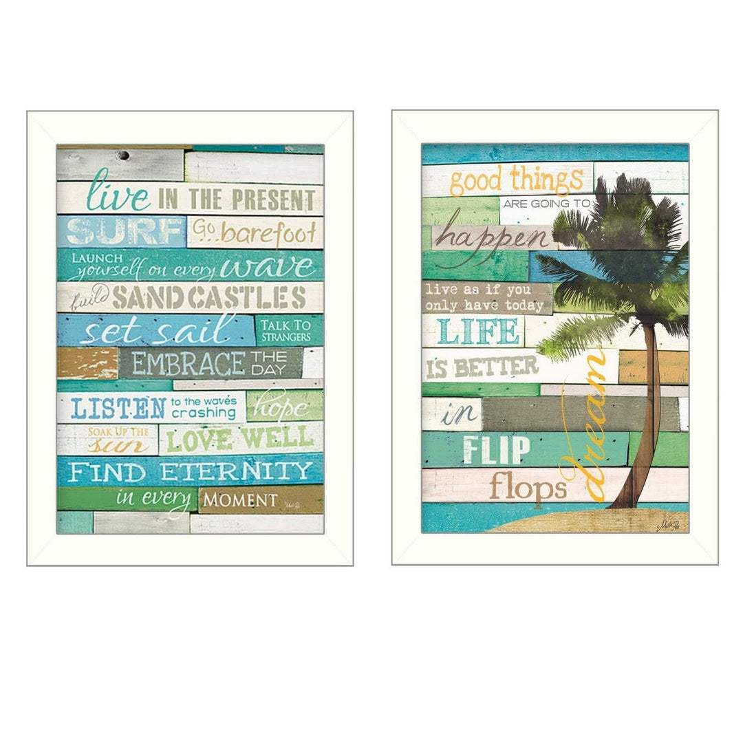 Set Of Two Live in the Present White Framed Print Wall Art - Homeroots - Flyclothing LLC