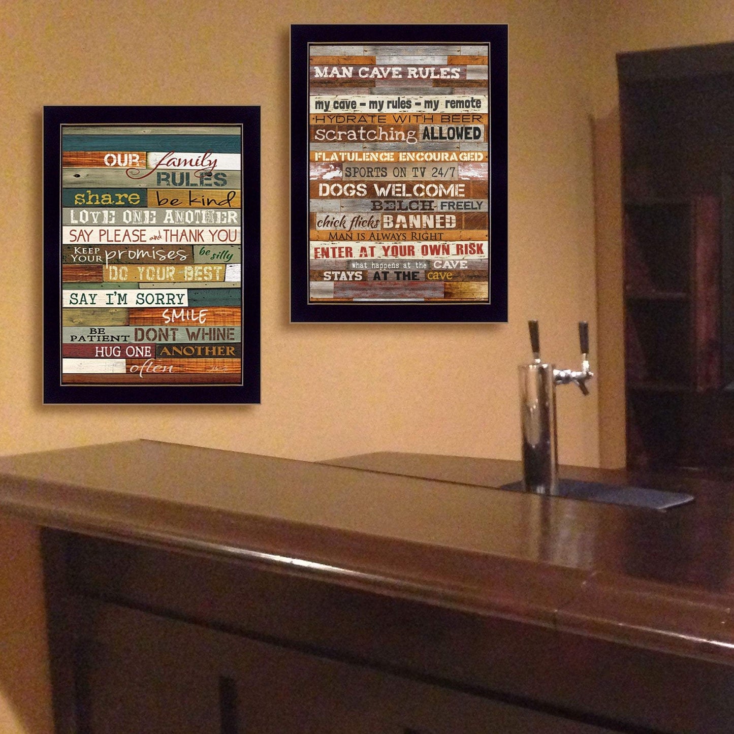 Set Of Two Family and Man Cave Rules 1 Black Framed Print Wall Art - Homeroots - Flyclothing LLC