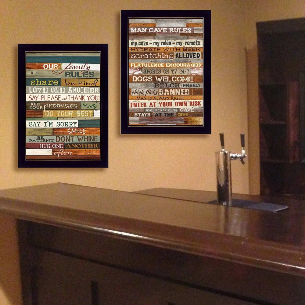Set Of Two Family and Man Cave Rules 1 Black Framed Print Wall Art - Homeroots - Flyclothing LLC