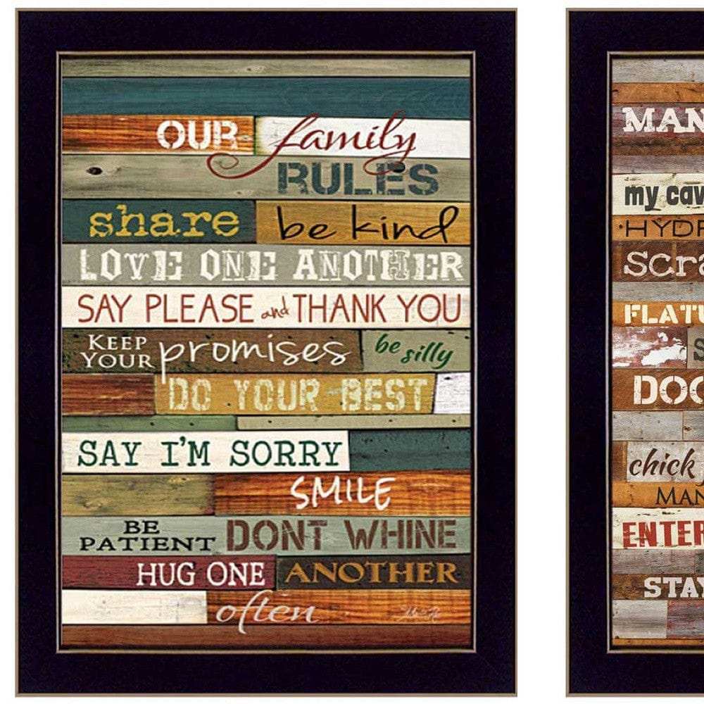 Set Of Two Family and Man Cave Rules 1 Black Framed Print Wall Art - Homeroots - Flyclothing LLC