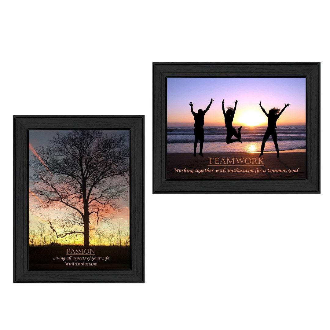 Set Of Two Passion and Teamwork Black Framed Print Wall Art - Homeroots - Flyclothing LLC