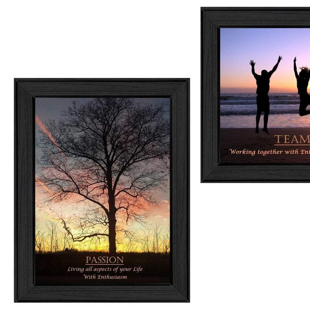 Set Of Two Passion and Teamwork Black Framed Print Wall Art - Homeroots - Flyclothing LLC