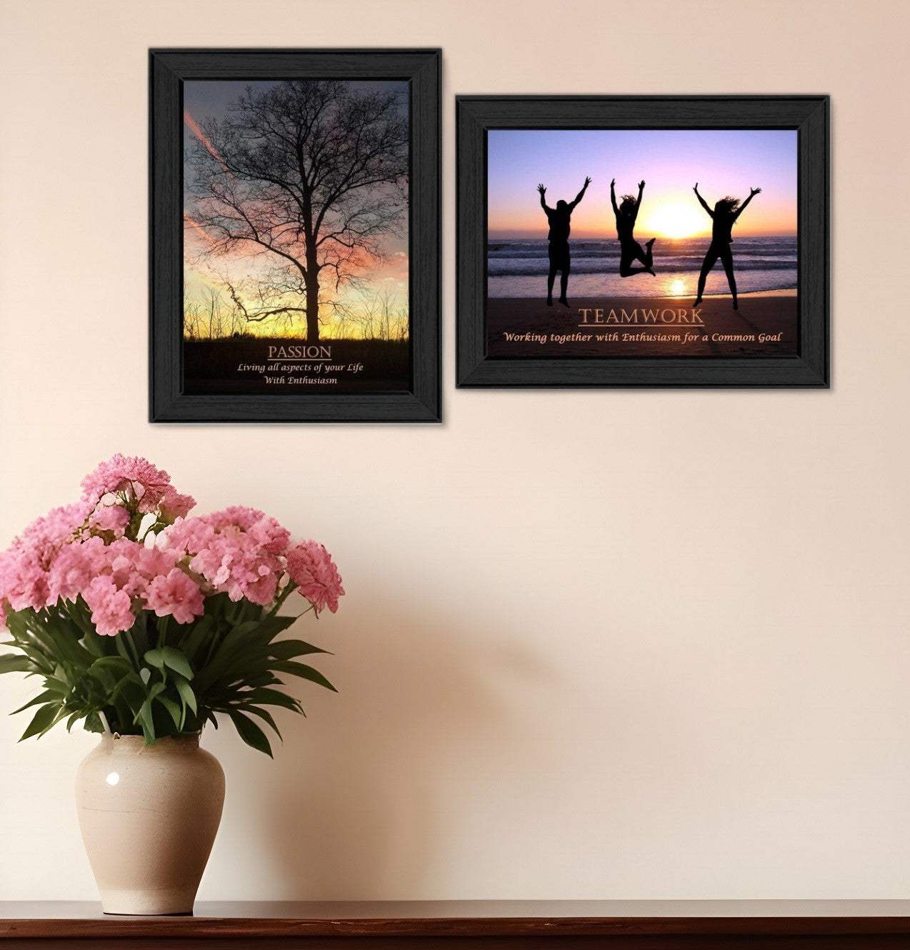 Set Of Two Passion and Teamwork Black Framed Print Wall Art - Homeroots - Flyclothing LLC
