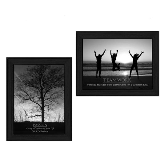 Set Of Two Passion and Teamwork Black Framed Print Wall Art - Homeroots