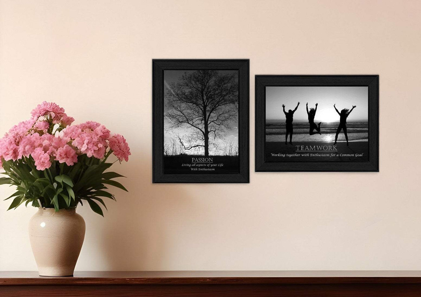 Set Of Two Passion and Teamwork Black Framed Print Wall Art - Homeroots - Flyclothing LLC