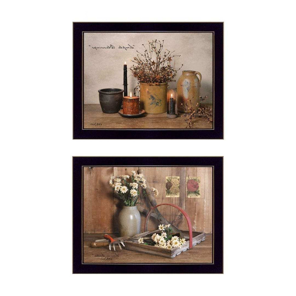 Set Of Two Simple Blessings Black Framed Print Wall Art - Homeroots - Flyclothing LLC