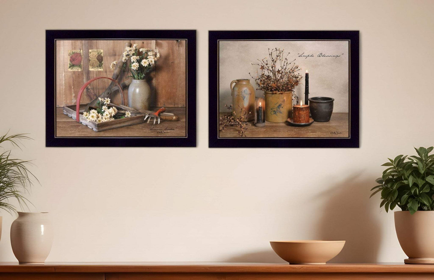 Set Of Two Simple Blessings Black Framed Print Wall Art - Homeroots - Flyclothing LLC