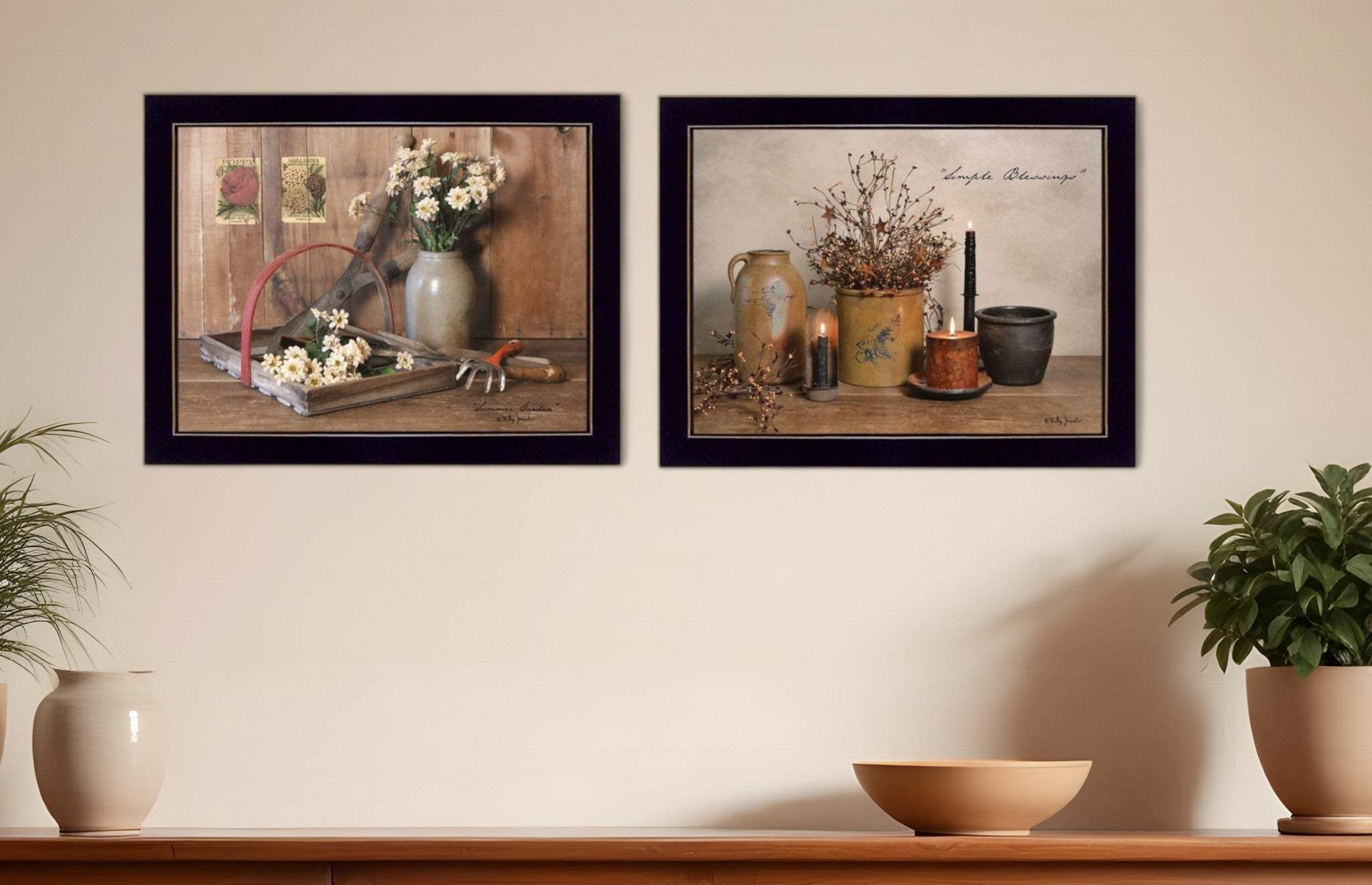Set Of Two Simple Blessings Black Framed Print Wall Art - Homeroots - Flyclothing LLC
