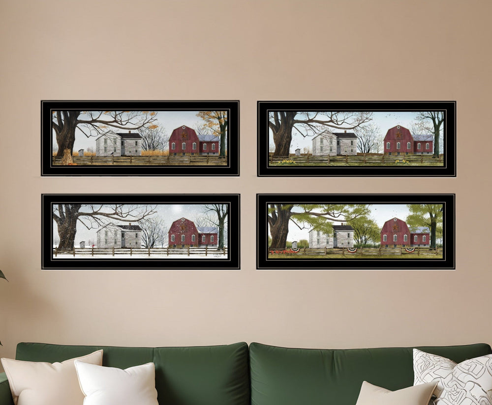 Set Of Four Four Seasons Collection II 3 Black Framed Print Wall Art - Homeroots