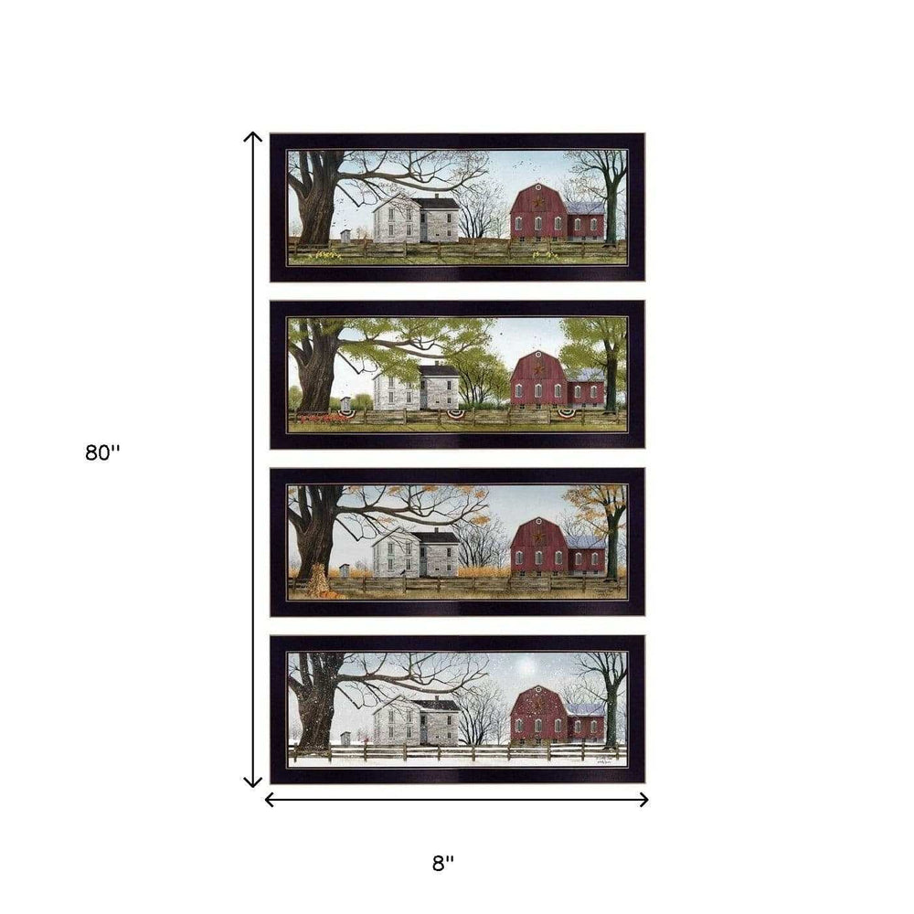 Set Of Four Red Barn For The Season Black Framed Print Wall Art - Homeroots - Flyclothing LLC