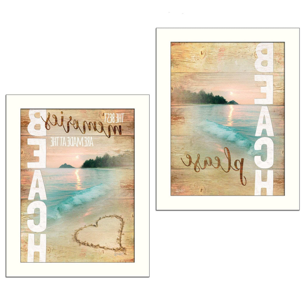 Set Of Two Beach Please White Framed Print Wall Art - Homeroots - Flyclothing LLC