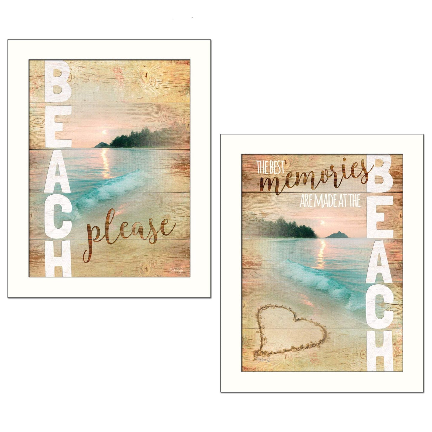 Set Of Two Beach Please White Framed Print Wall Art - Homeroots - Flyclothing LLC