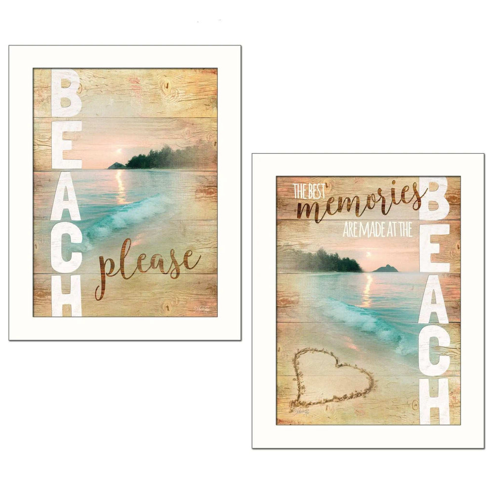 Set Of Two Beach Please White Framed Print Wall Art - Homeroots - Flyclothing LLC