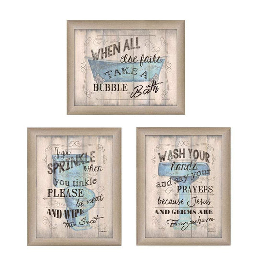 Set Of Three Humorous Brown Framed Print Bathroom Wall Art - Homeroots - Flyclothing LLC