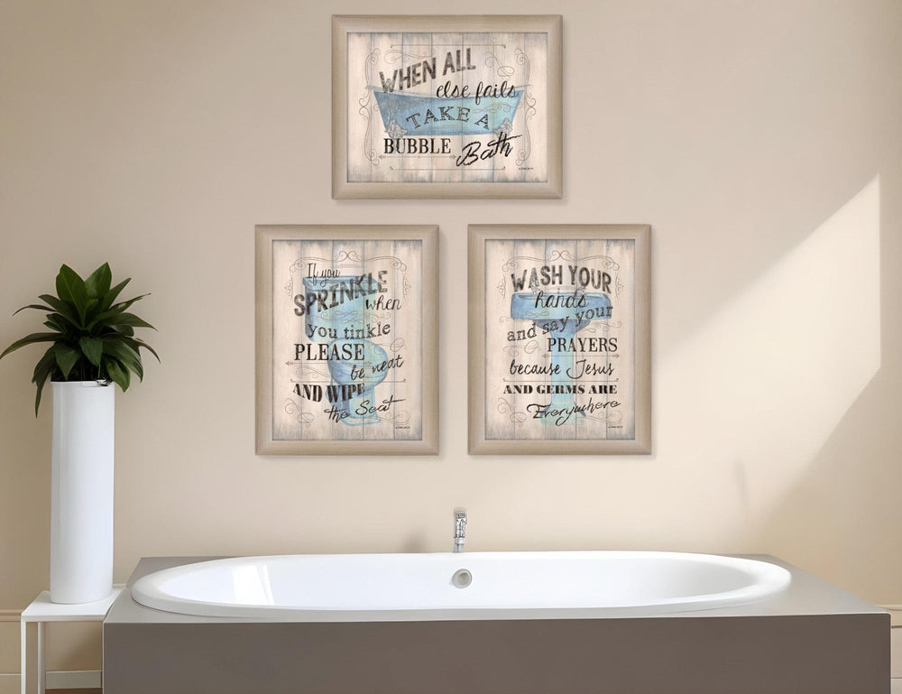 Set Of Three Humorous Brown Framed Print Bathroom Wall Art - Homeroots