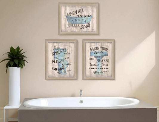 Set Of Three Humorous Brown Framed Print Bathroom Wall Art - Homeroots - Flyclothing LLC