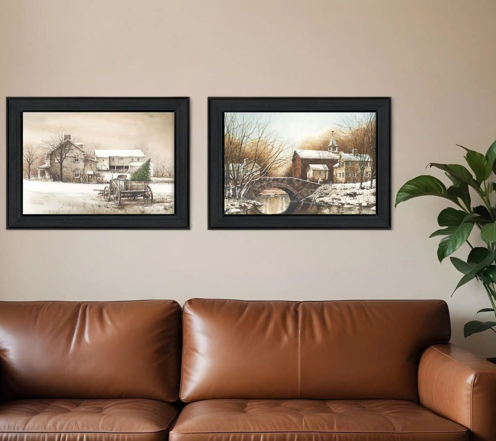 Set Of Two Winter Reflections Black Framed Print Wall Art - Homeroots
