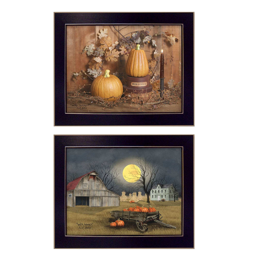 Set Of Two Pumpkin Space Harvest Black Framed Print Kitchen Wall Art - Homeroots - Flyclothing LLC
