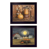 Set Of Two Pumpkin Space Harvest Black Framed Print Kitchen Wall Art - Homeroots