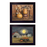 Set Of Two Pumpkin Space Harvest Black Framed Print Kitchen Wall Art - Homeroots
