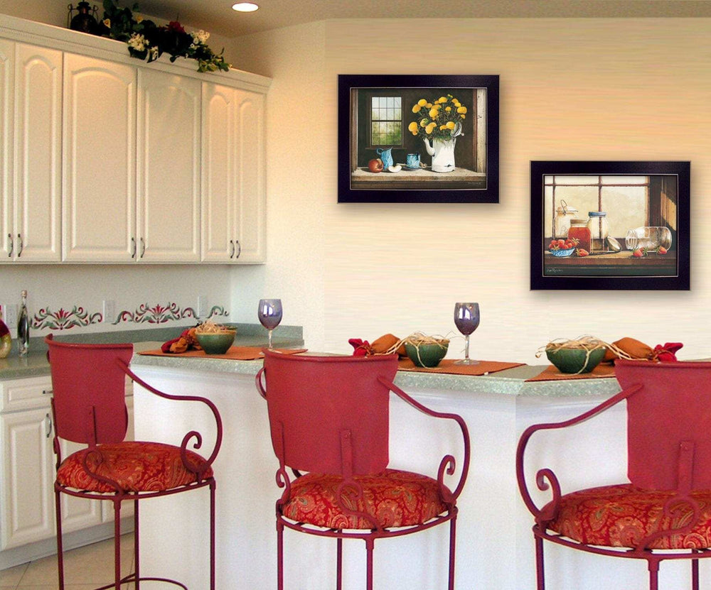 Set Of Two Tea Apples and Strawberries Black Framed Print Kitchen Wall Art - Homeroots - Flyclothing LLC