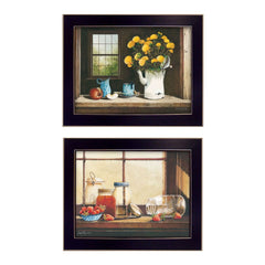 Set Of Two Tea Apples and Strawberries Black Framed Print Kitchen Wall Art