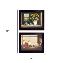 Set Of Two Tea Apples and Strawberries Black Framed Print Kitchen Wall Art