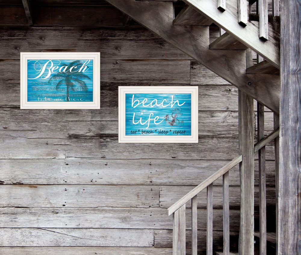 Set Of Two Beach Life 1 White Framed Print Wall Art - Homeroots - Flyclothing LLC