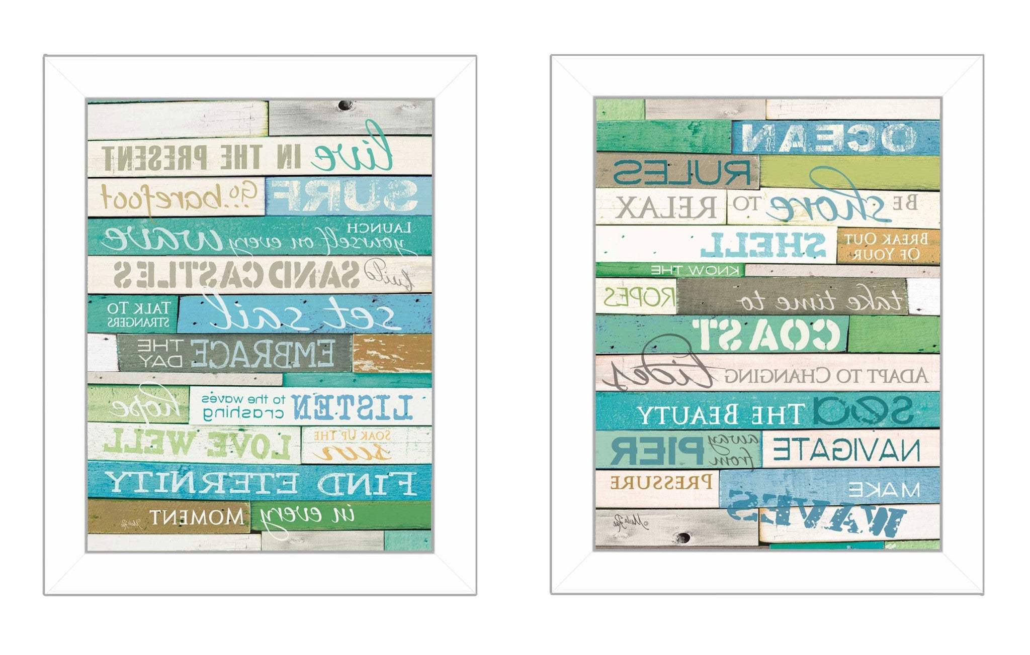 Set Of Two Live in The Present 5 White Framed Print Wall Art - Homeroots - Flyclothing LLC