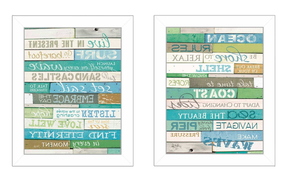 Set Of Two Live in The Present 5 White Framed Print Wall Art - Homeroots - Flyclothing LLC